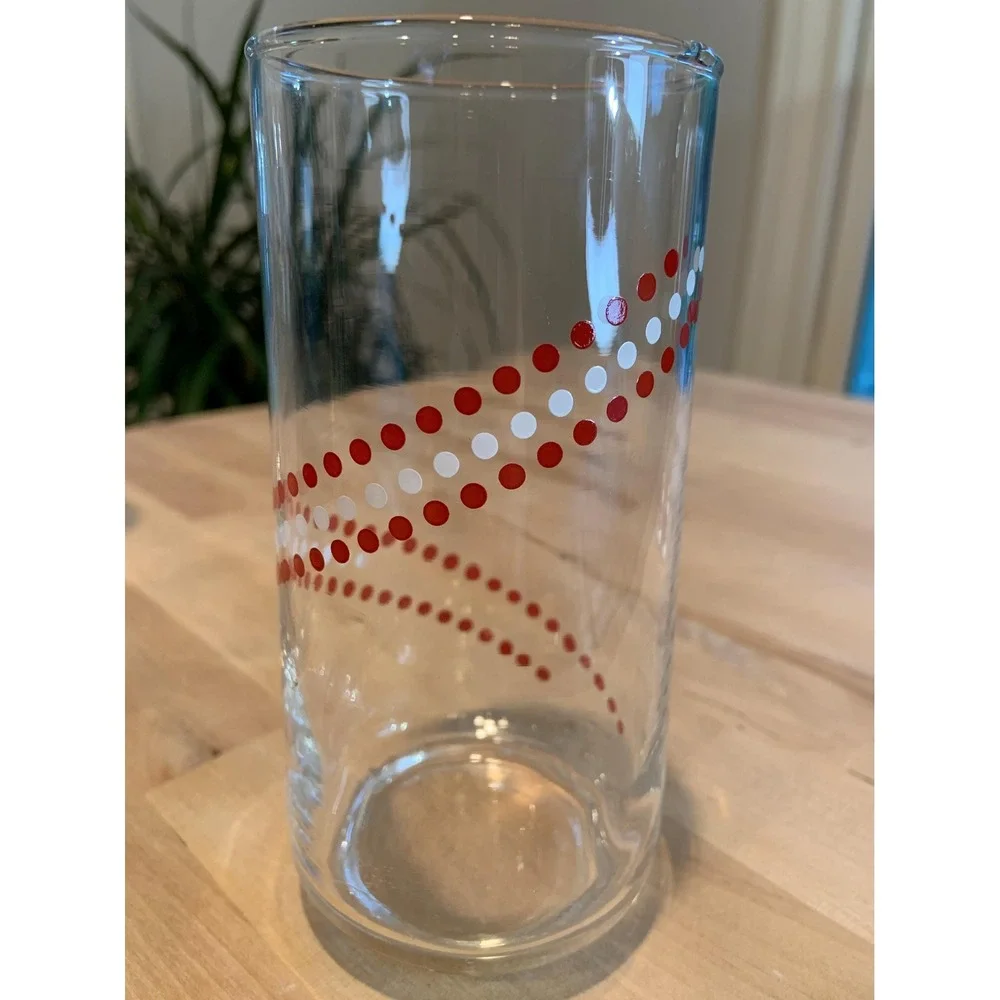 Vintage Set of 4 Glasses Red and White Swirl Polka Dots